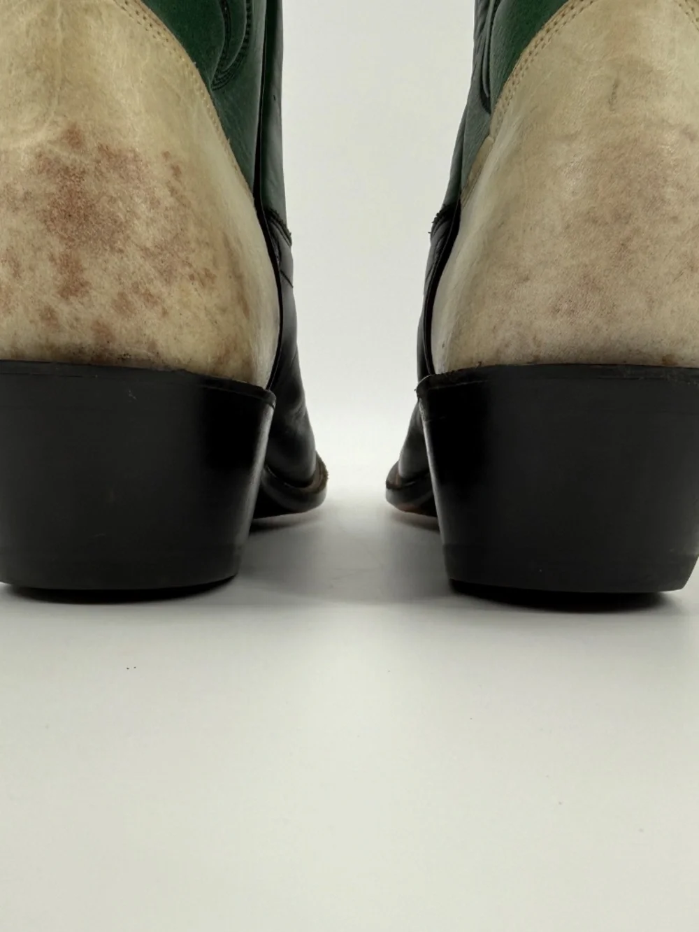Vintage Olathe Western Boots USA Made Black Green Leather Men 10 B  Women 11.5